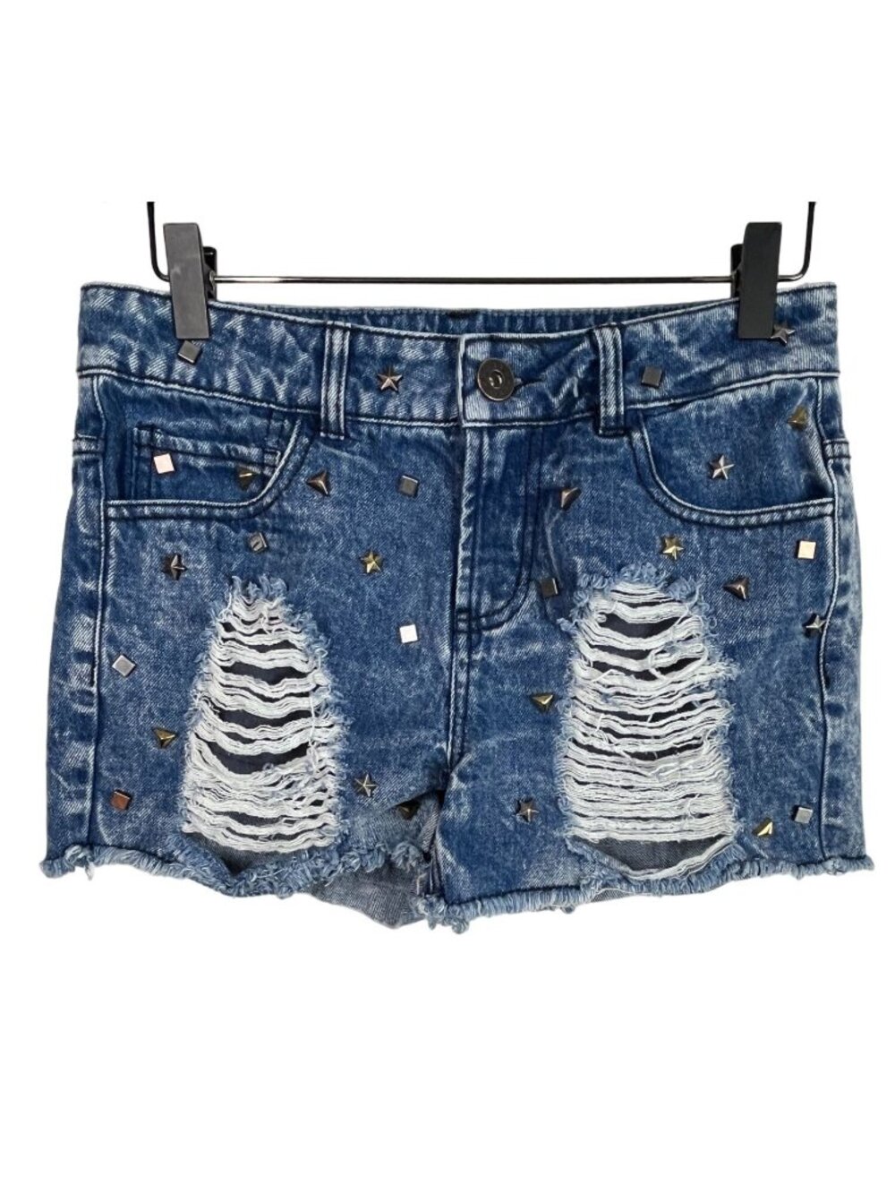 Love Fire Women Denim Shorts Size 3 Blue Studded Distressed Cutoff